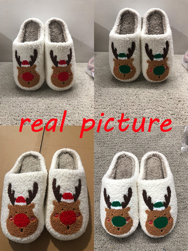 Festive Christmas Slippers: Elk-Themed Cozy Home Footwear