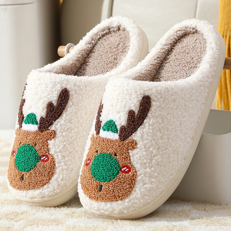 Festive Christmas Slippers: Elk-Themed Cozy Home Footwear