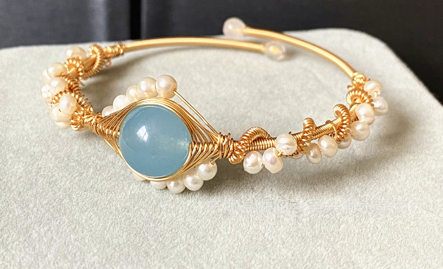 14K Gold-Wrapped Handmade Bracelet - Sapphire and White Pearl