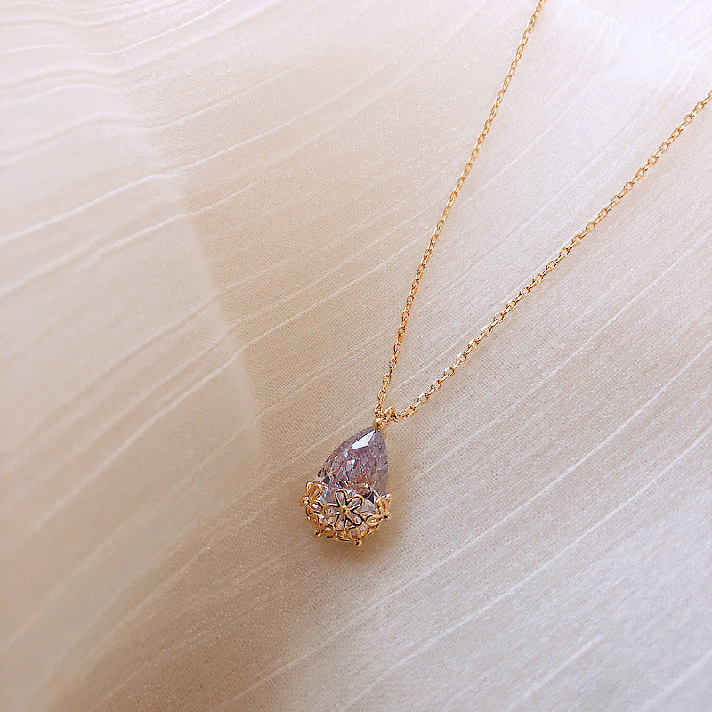 Elegant Crystal Water Drop Pendant Necklace for Women