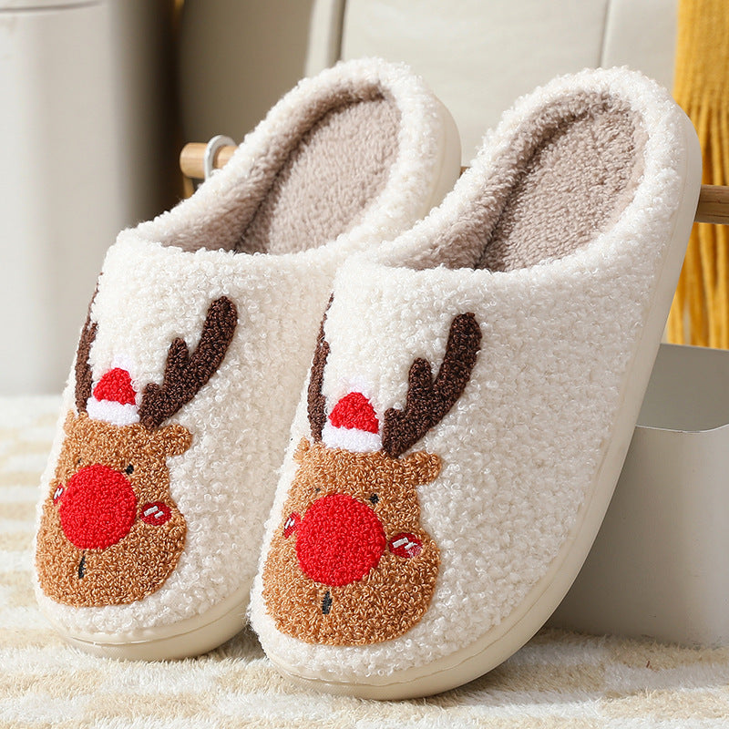 Festive Christmas Slippers: Elk-Themed Cozy Home Footwear