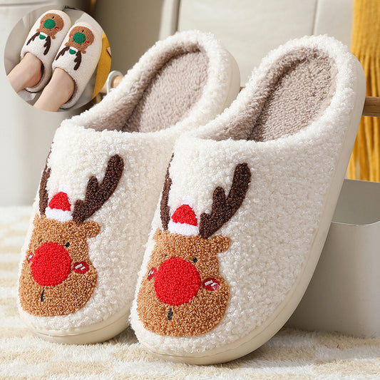 Festive Christmas Slippers: Elk-Themed Cozy Home Footwear