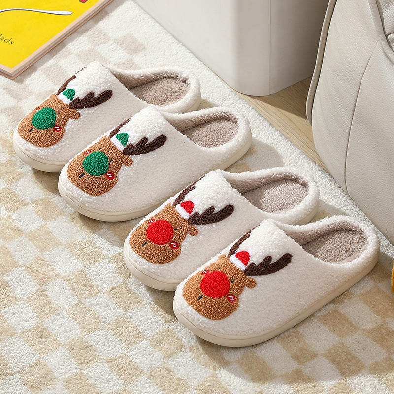 Festive Christmas Slippers: Elk-Themed Cozy Home Footwear