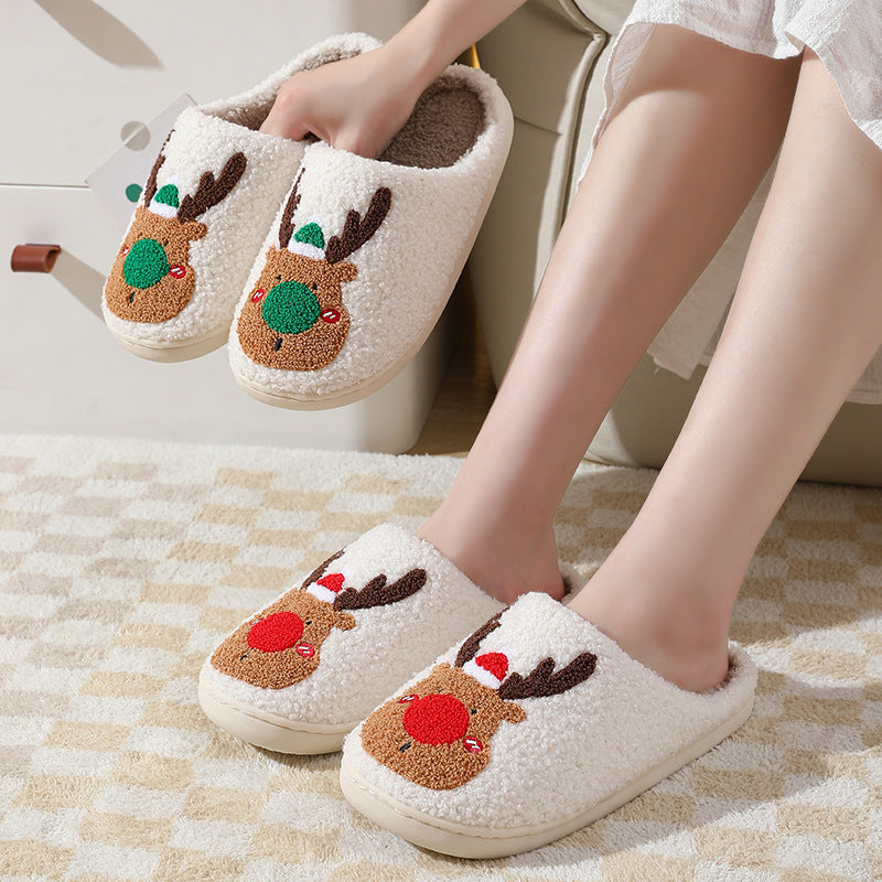 Festive Christmas Slippers: Elk-Themed Cozy Home Footwear