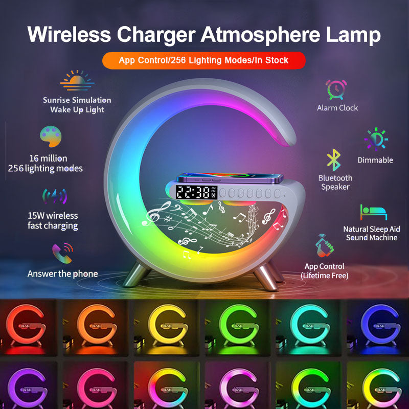 Intelligent G-Shaped LED Lamp - Bluetooth Speaker and Wireless Charger