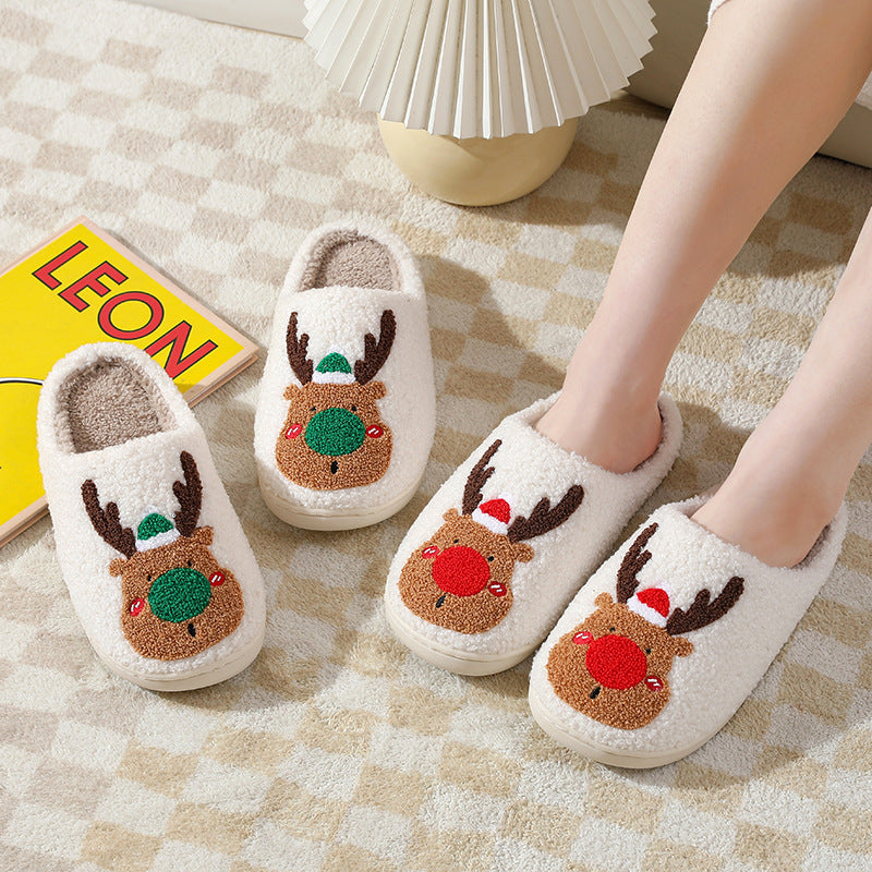 Festive Christmas Slippers: Elk-Themed Cozy Home Footwear