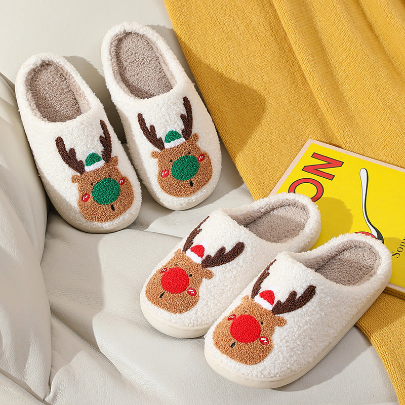 Festive Christmas Slippers: Elk-Themed Cozy Home Footwear